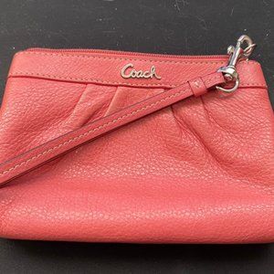 Coach Pebbled Leather Clutch Wristlet Small Purse Wallet Coral Pink - Adorable!